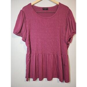 NWOT LANE BRYANT Magenta Dark Pink Smocked Peplum Blouse Women’s Plus 22/24 3x